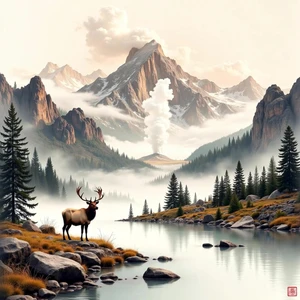 Yellowstone in Ink: A 8K Brushstroke Journey